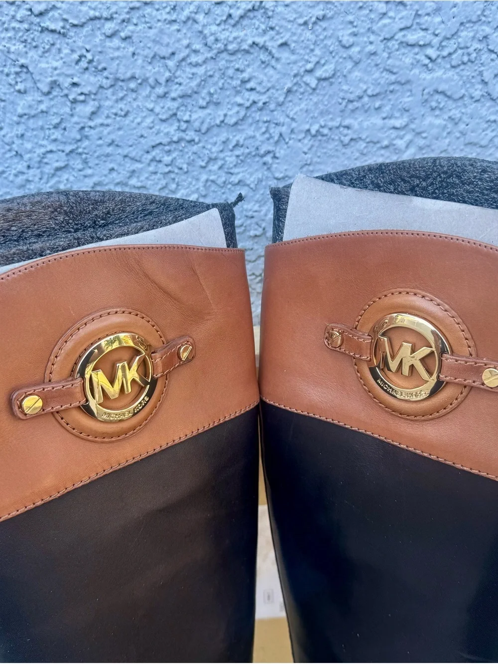 Michael Kors Two-Tone Black Brown Leather Riding Boots Size 8.5 (17.5